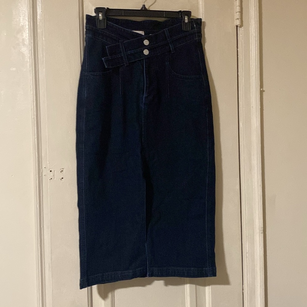 Anthropologie PILCRO Midi Dark Wash Denim Skirt NWT